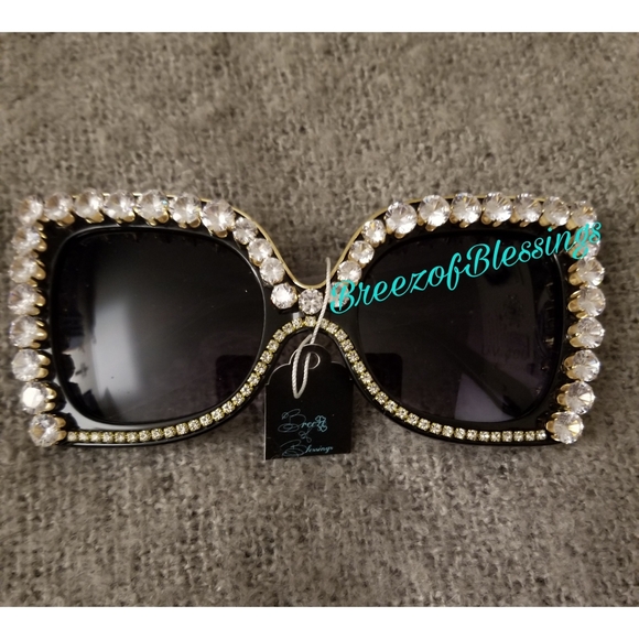 BREEZE OF BLESSINGS LLC Accessories - 🥳SOLD🥳Black Ruba Rhinestone Studded Sunglasses